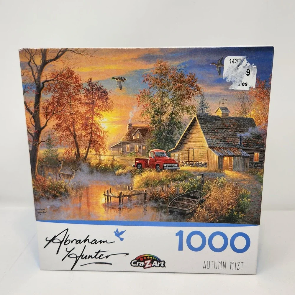 Cra Z Art Abraham Hunter Autumn Mist 1000 Piece Jigsaw Puzzle Cabin Water Nature - Picture 1 of 3